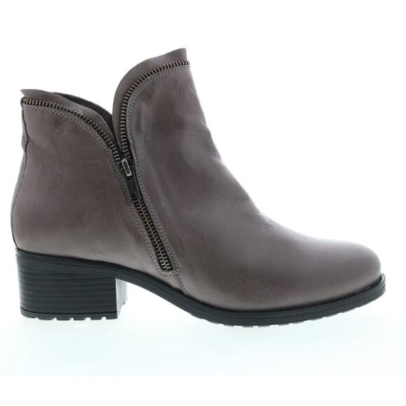 Miz Mooz Shoes - Miz Mooz Women's Jet Leather Zipper Heeled Ankle Booties in Grey Size 41